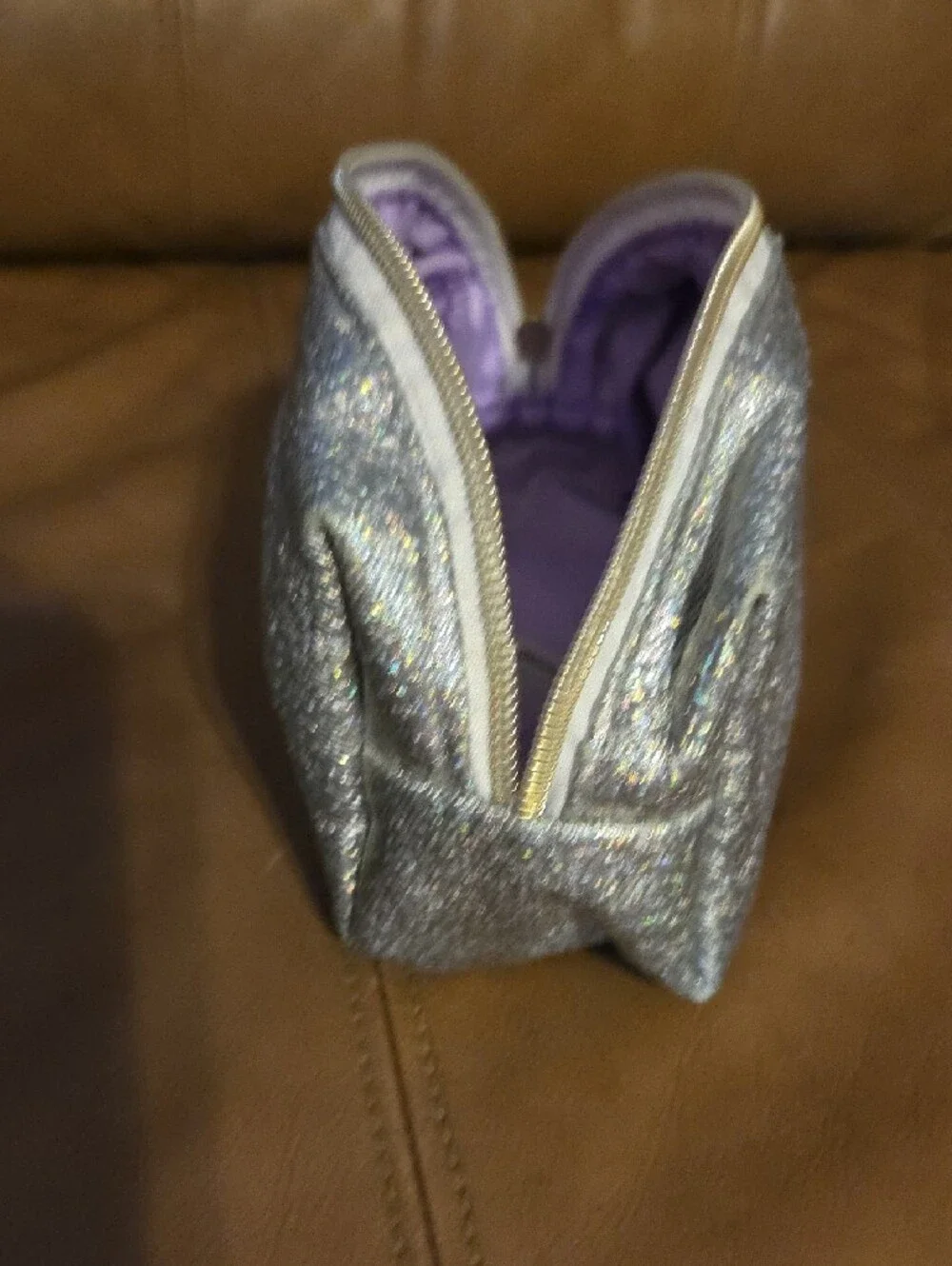 Silver Sparkle With Purple Liner Cosmetic Pouch - Women's Makeup Case